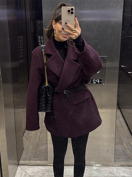 Elegant Burgundy Blazer Coat