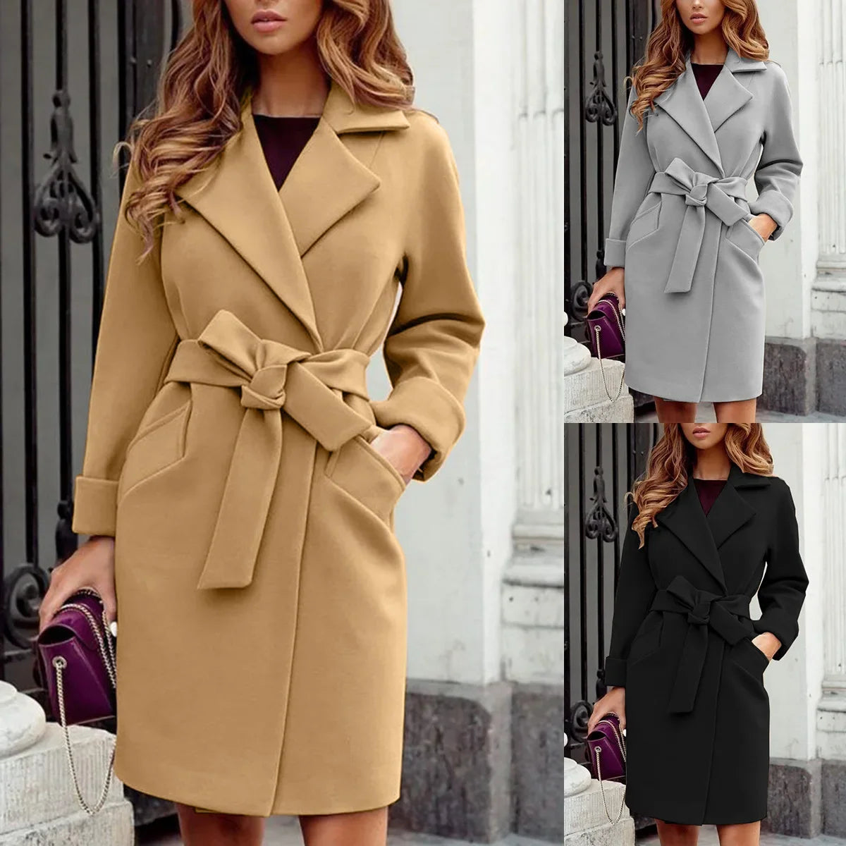 Elegant Coat with lapel and belt